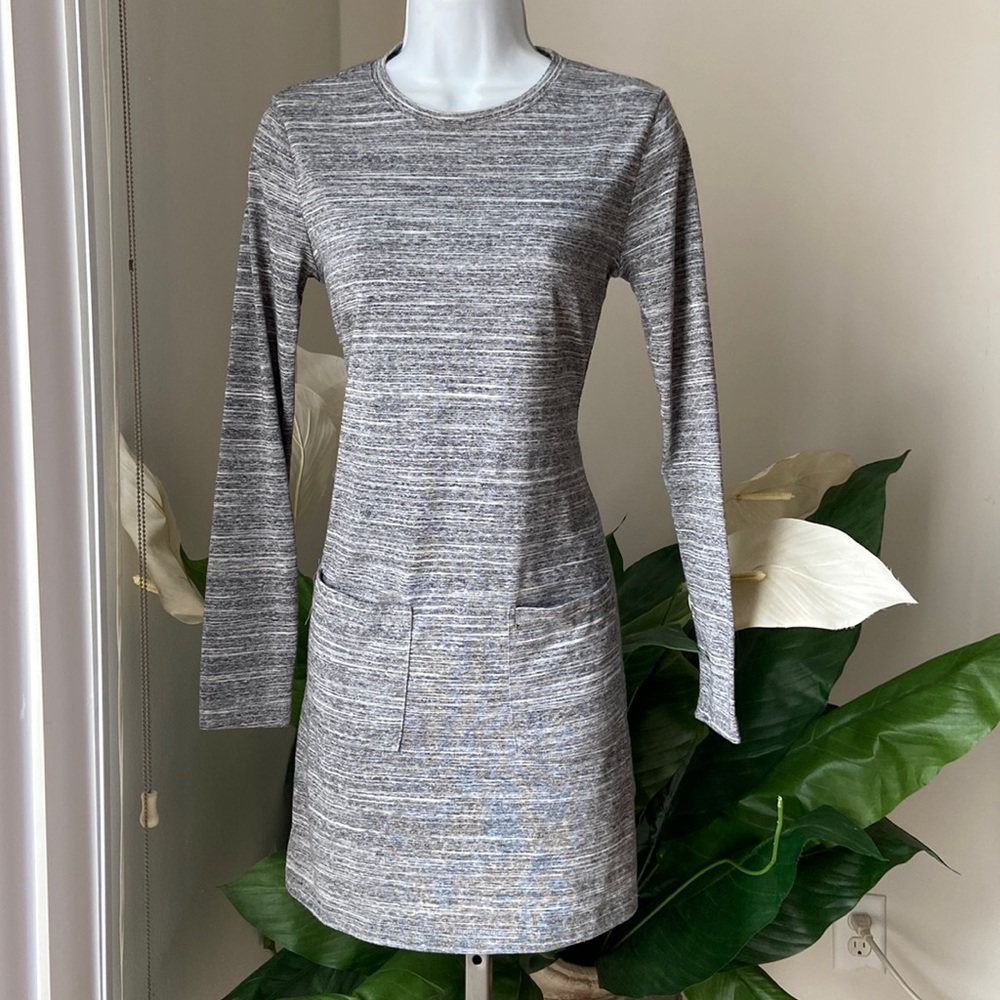 Fabletics gray black strip long sleeve t-shirt dress